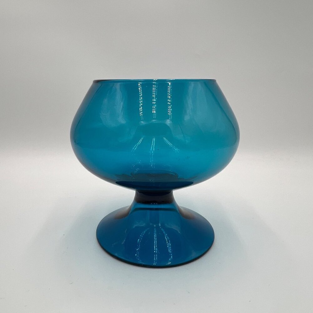 Vintage 1960's Blue Pedestal Compote candy vase dish